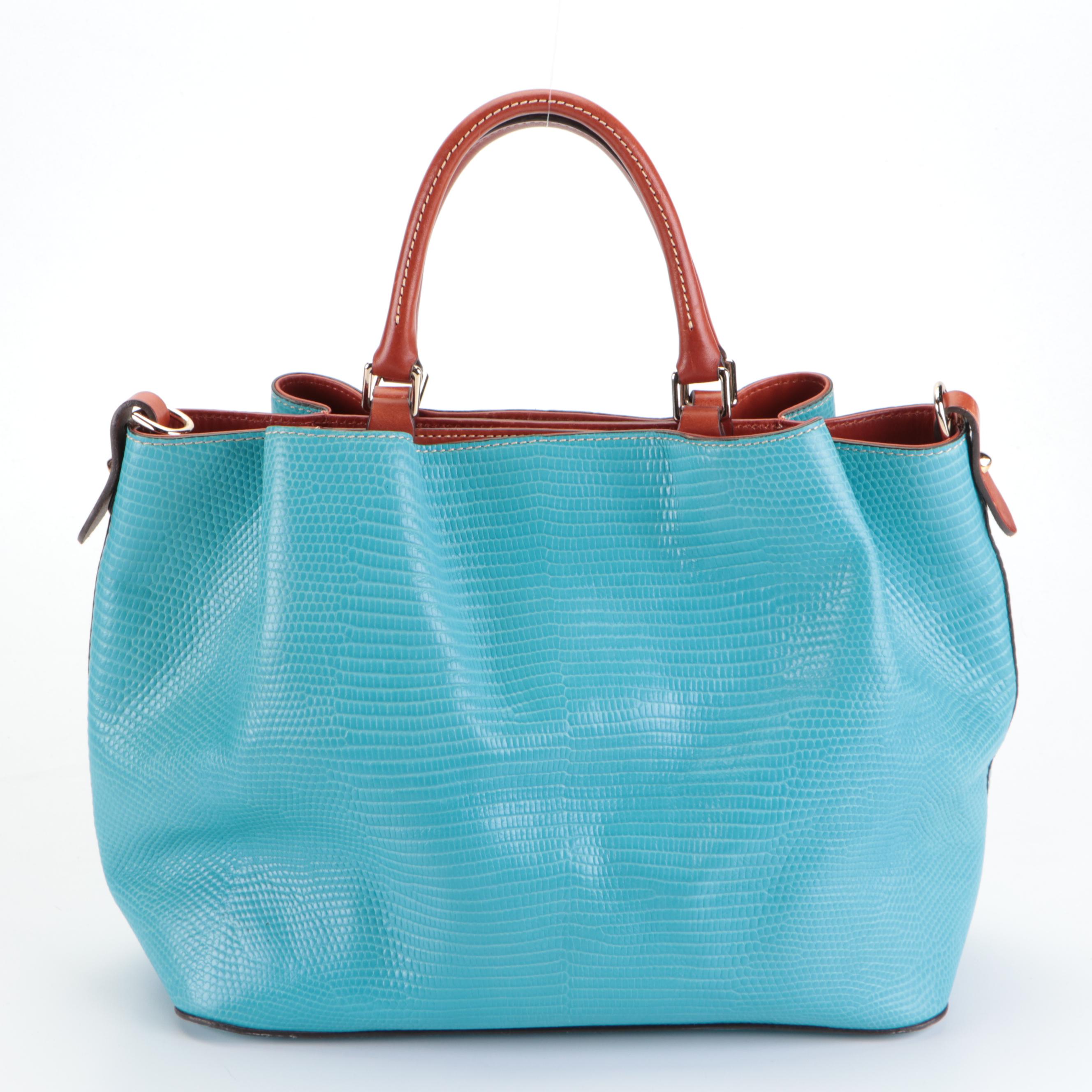 Dooney & Bourke Large Barlow Tote in Blue Lizard Embossed Leather