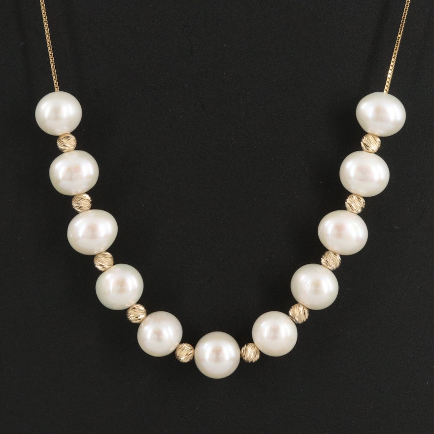 Pearl and Diamond Cut 14K Beaded Necklace