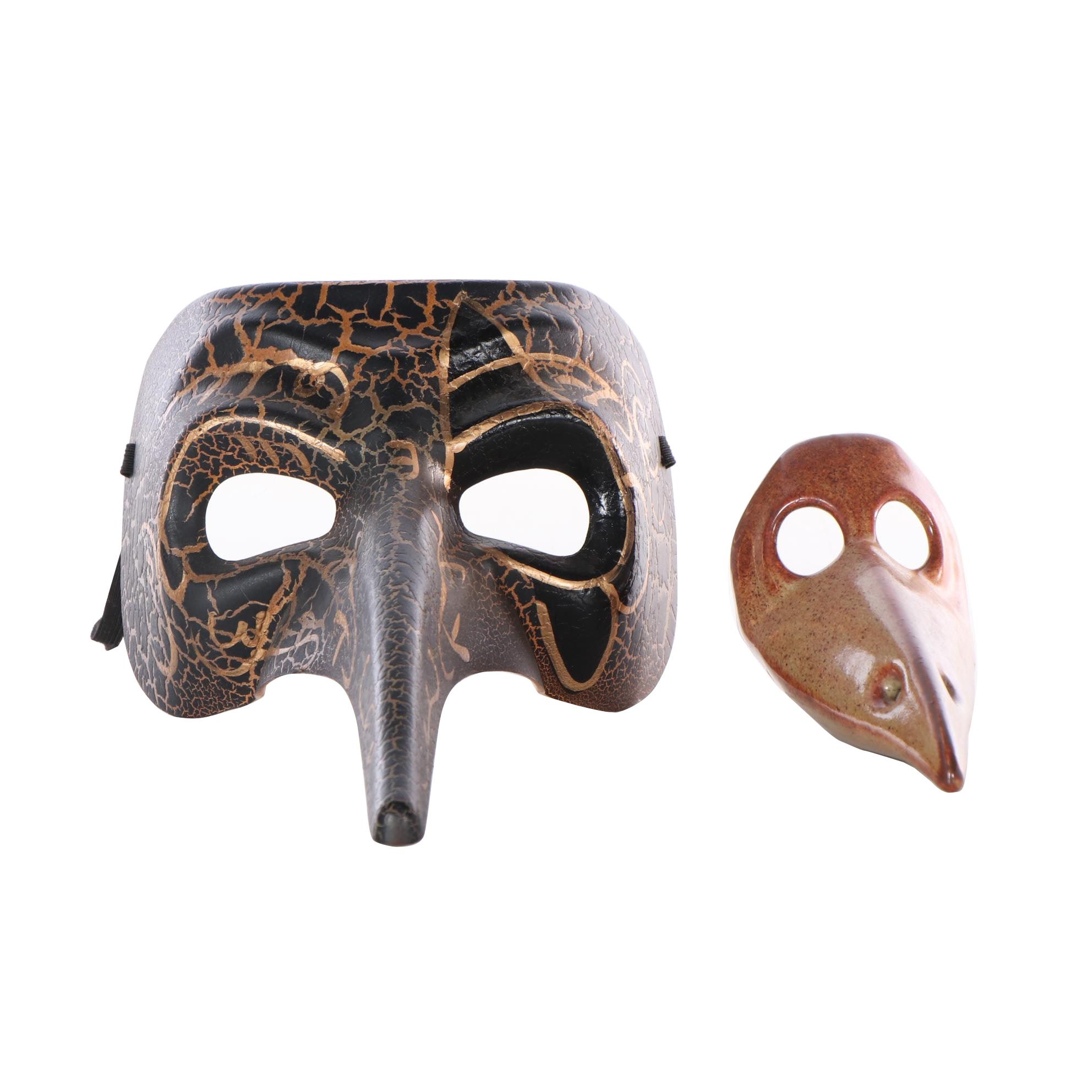 Italian Commedia dell'Arte Style Masks Including Decorative Plague Doctor Mask