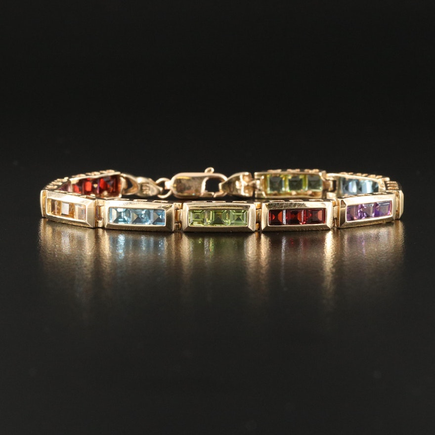 14K Peridot, Garnet and Gemstone Bracelet