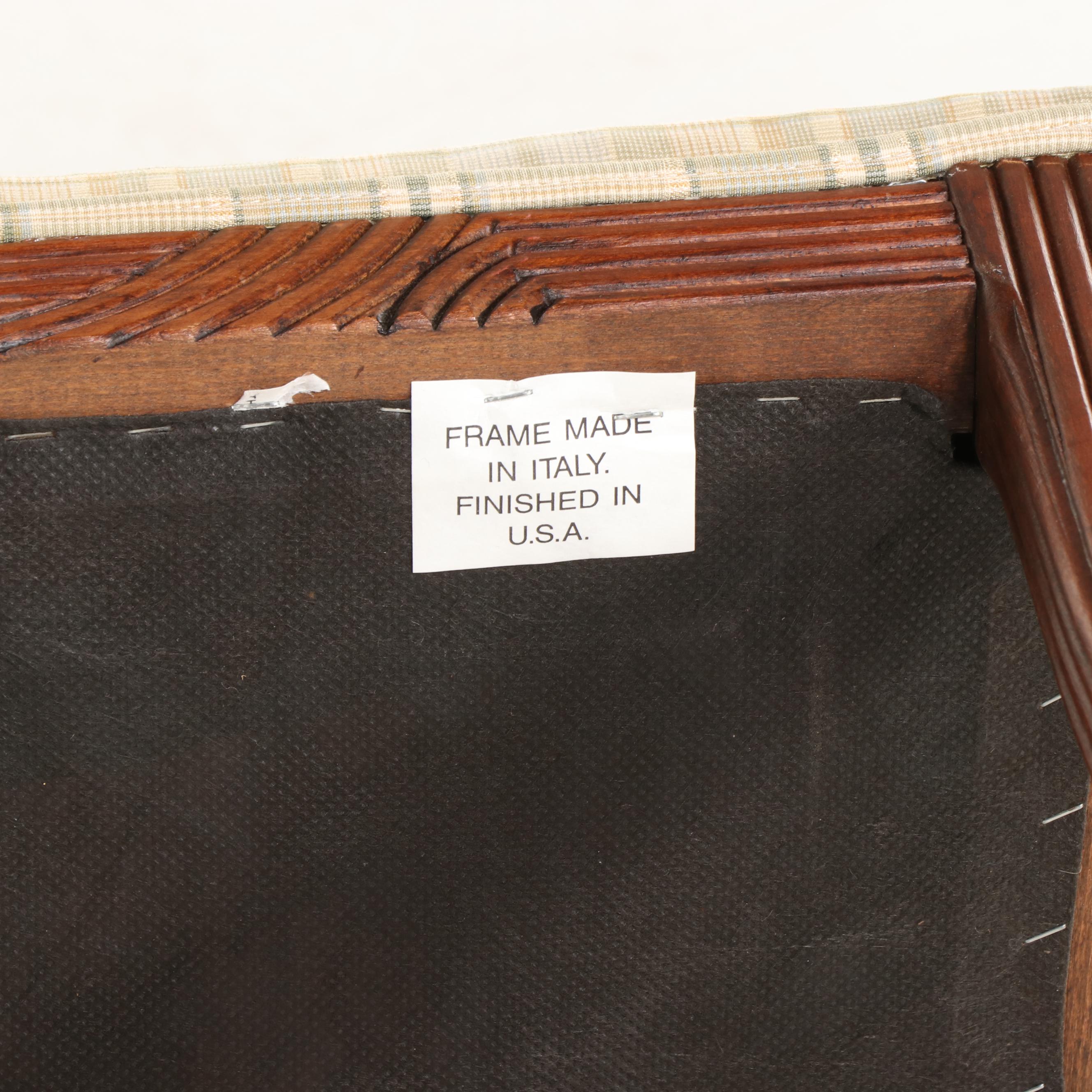 Pair of Italian Reeded Beech Dining Chairs in Woven Plaid Upholstery