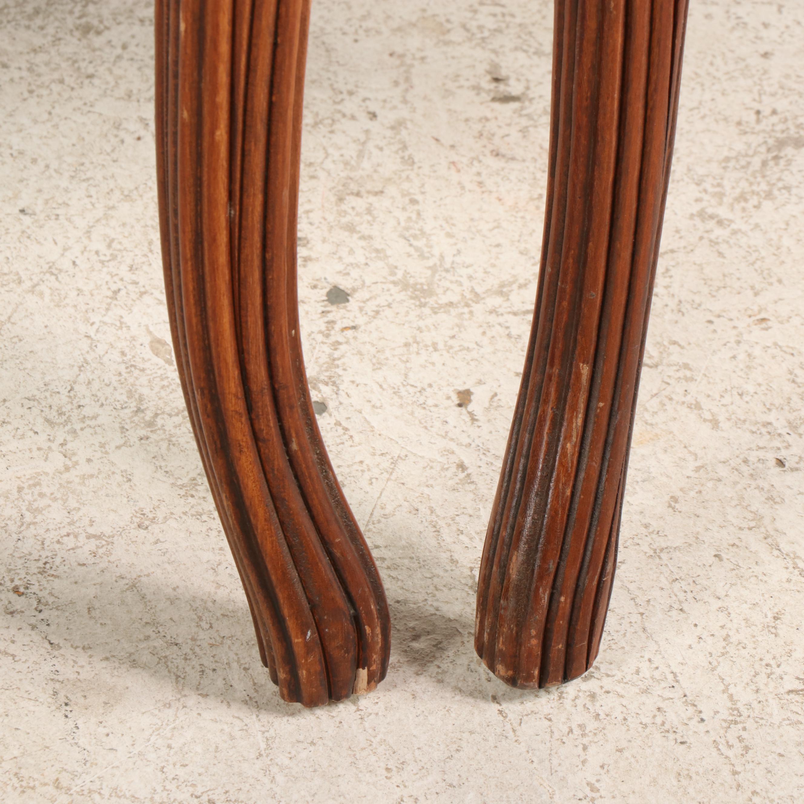 Pair of Italian Reeded Beech Dining Chairs in Woven Plaid Upholstery