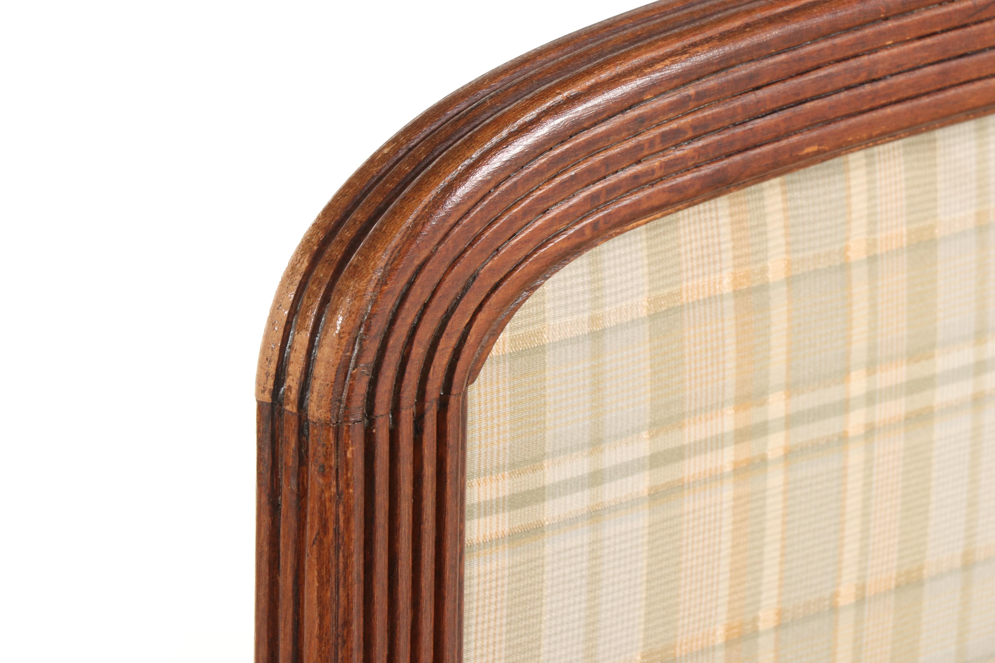 Pair of Italian Reeded Beech Dining Chairs in Woven Plaid Upholstery