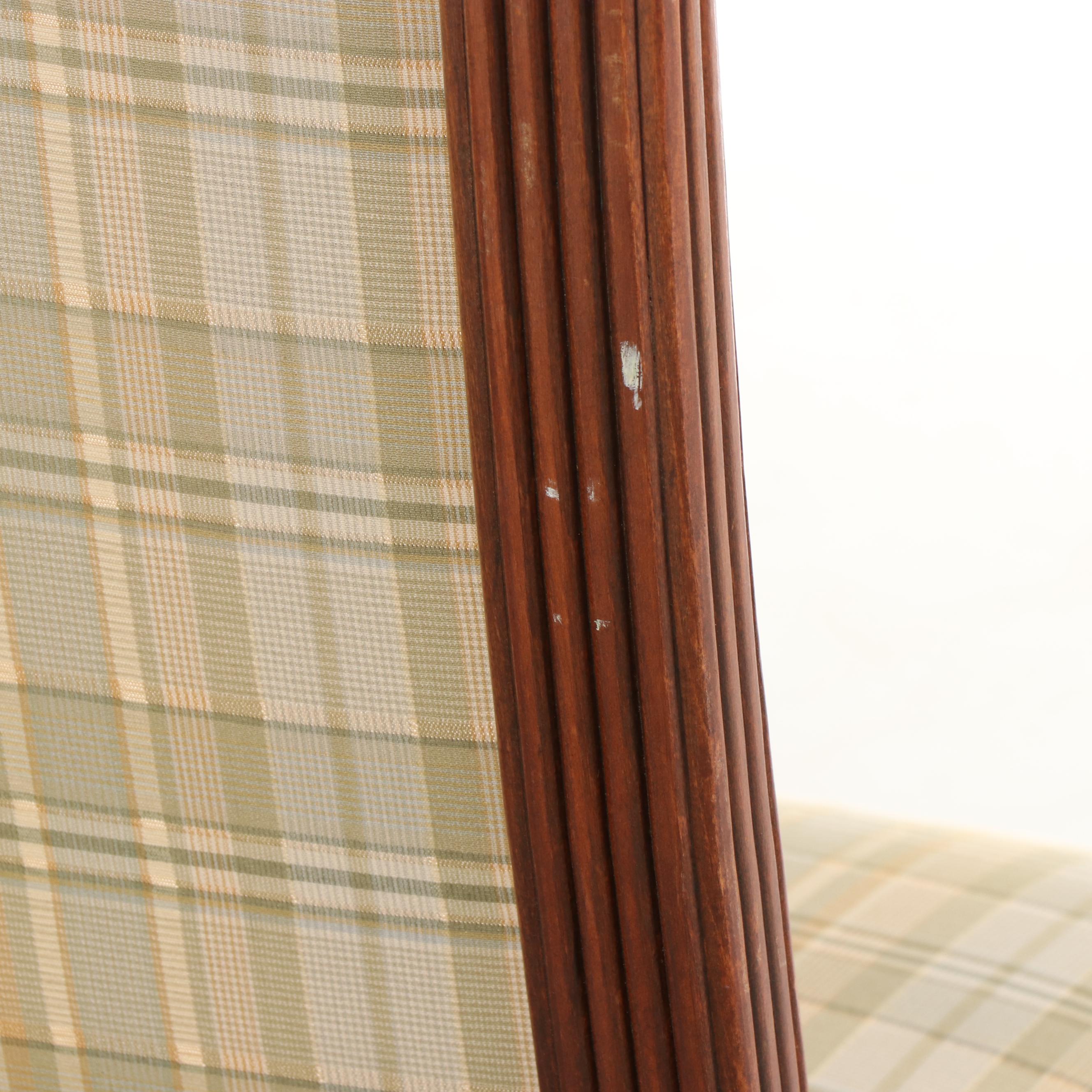 Pair of Italian Reeded Beech Dining Chairs in Woven Plaid Upholstery