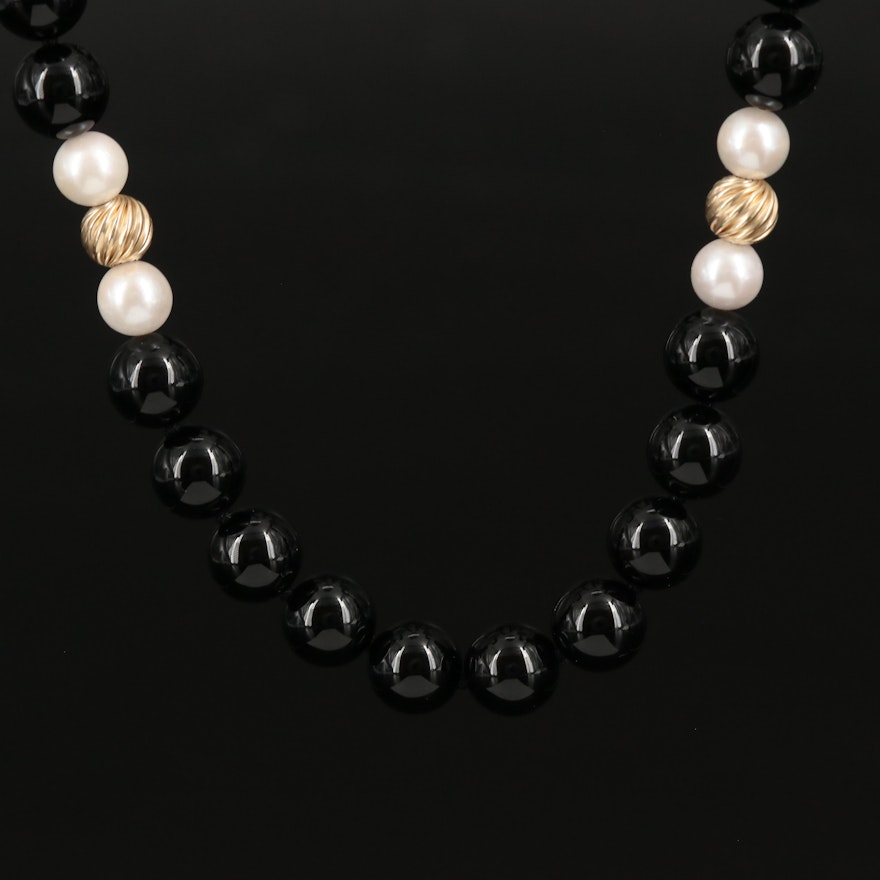 14K Black Onyx and Pearl Necklace