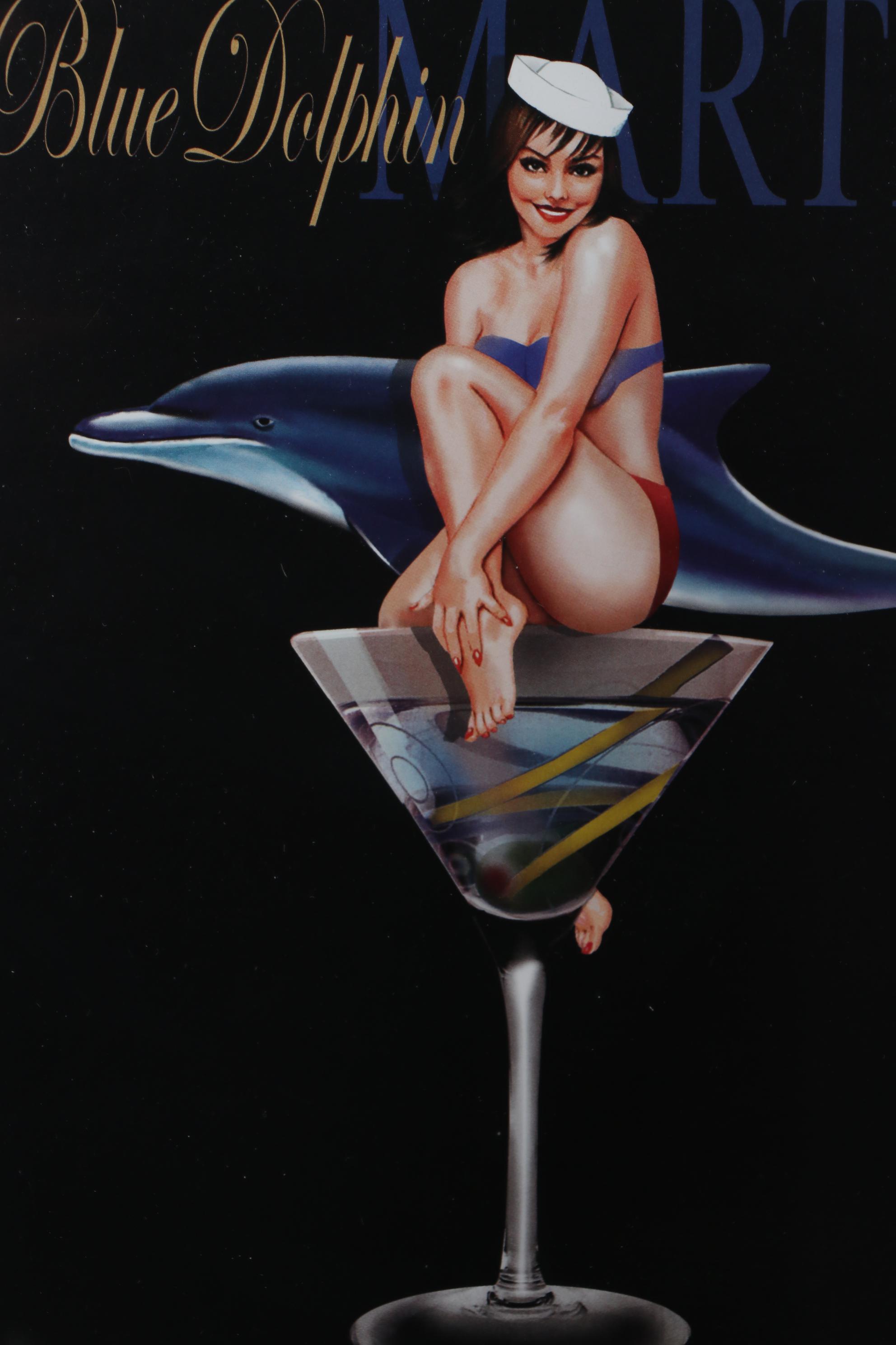 Offset Lithographs After Ralph Burch "Mermaid Martini" and "Blue Dolphin Martini