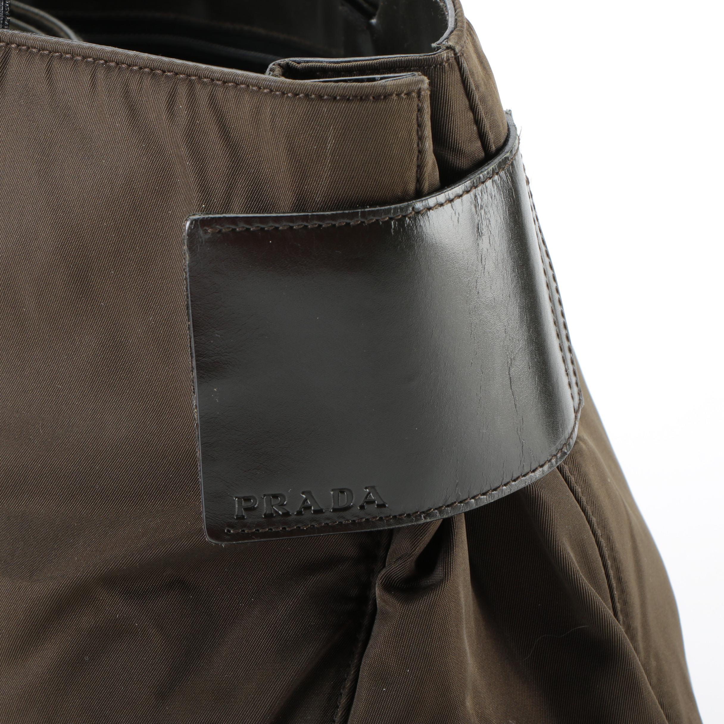 Prada Shoulder Tote Bag in Olive Green Nylon Tessuto and Olive Leather