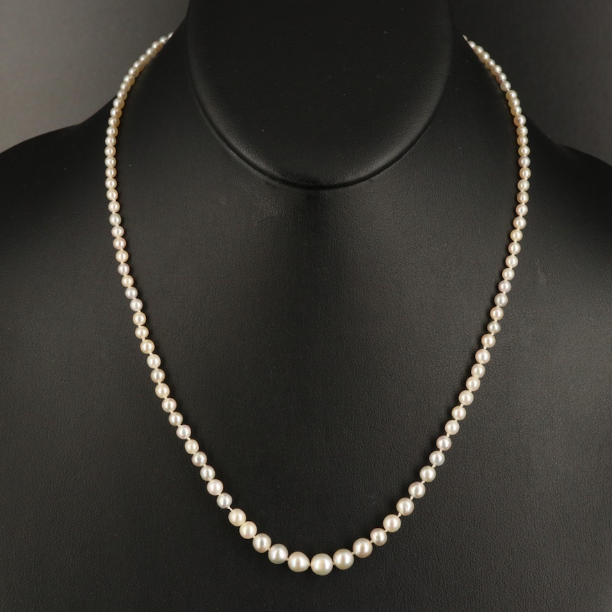 Art Deco Graduated Natural Pearl Necklace with 14K Diamond Clasp