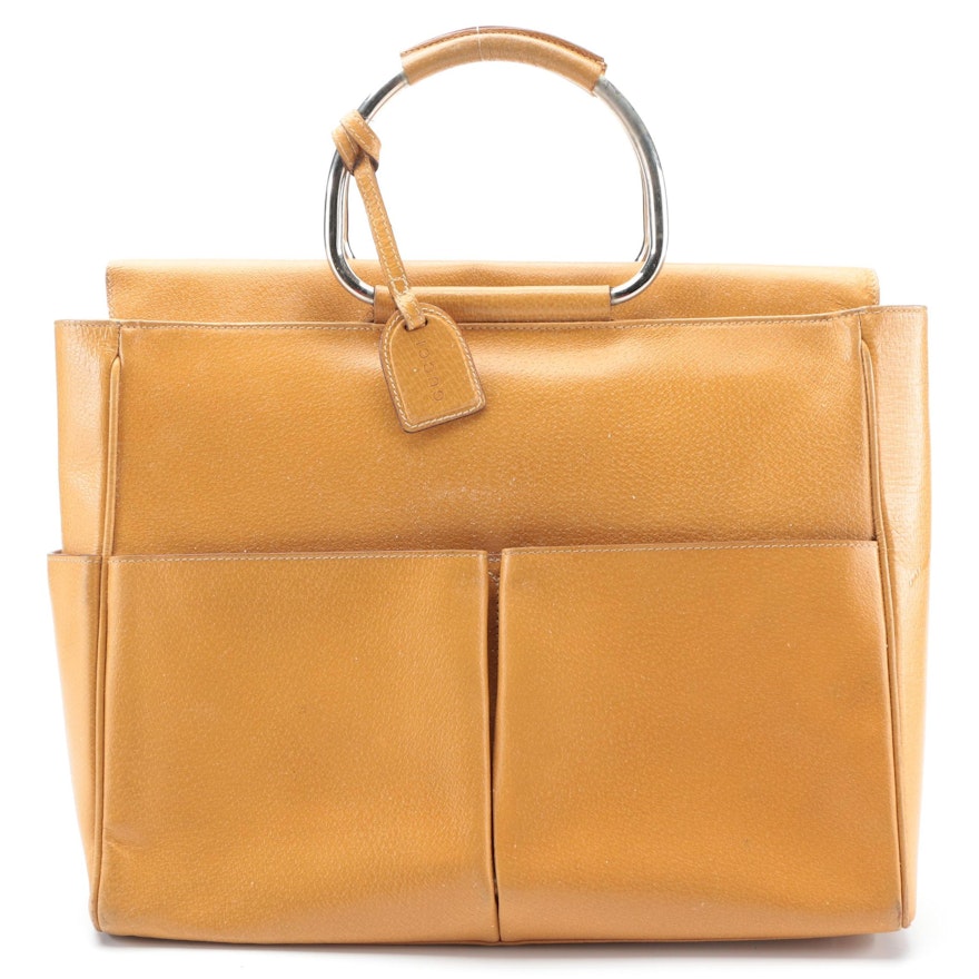 Gucci Shopper Tote in Dark Tan Leather with Metal Handles