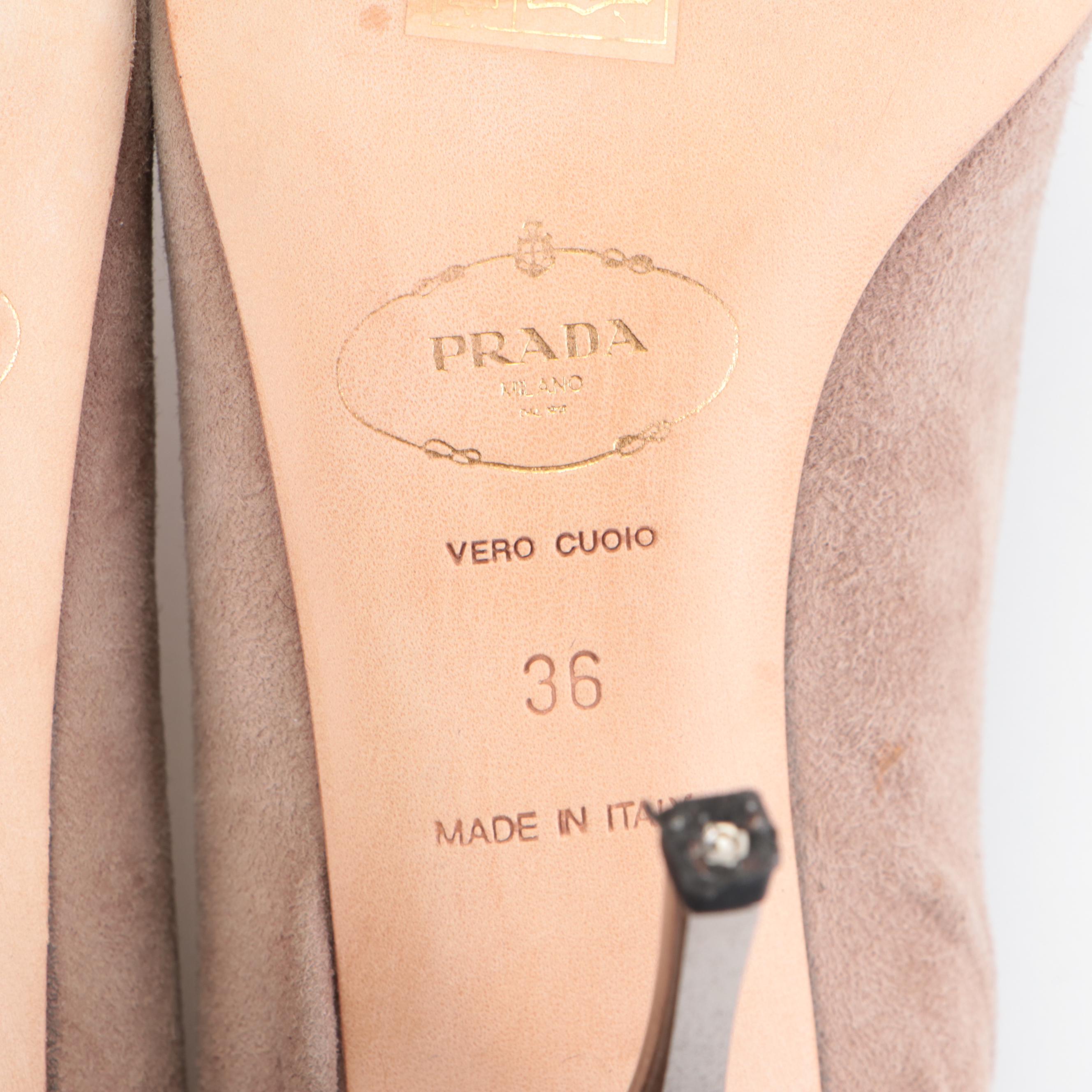Prada Peep-Toe Pumps in Taupe Suede