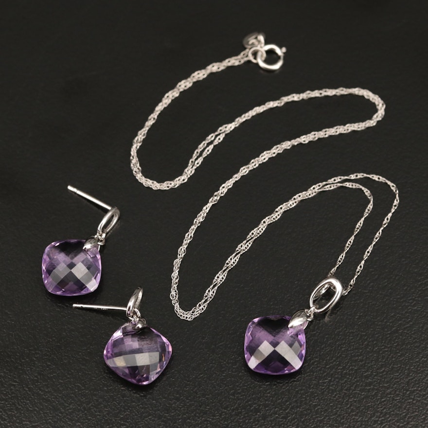 14K Amethyst Pendant Necklace and Earrings