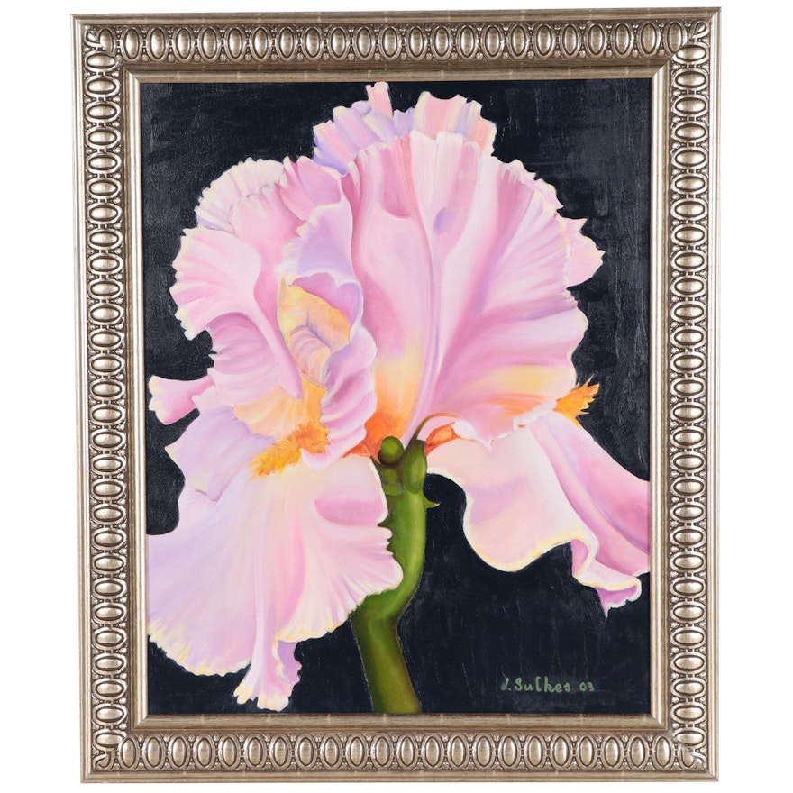 L. Sulkes Floral Acrylic Painting of Iris, 2003