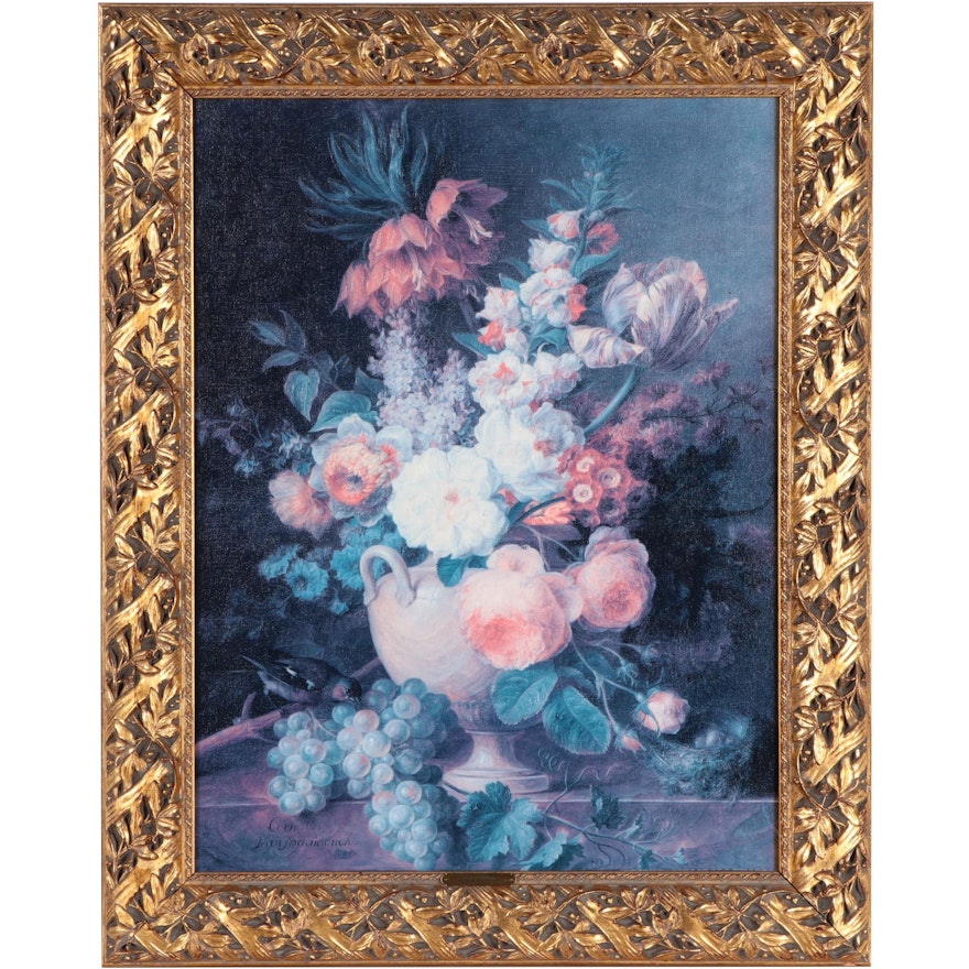 Embellished Offset Lithograph After C. Van Spaendonck "Vase de Fleurs"