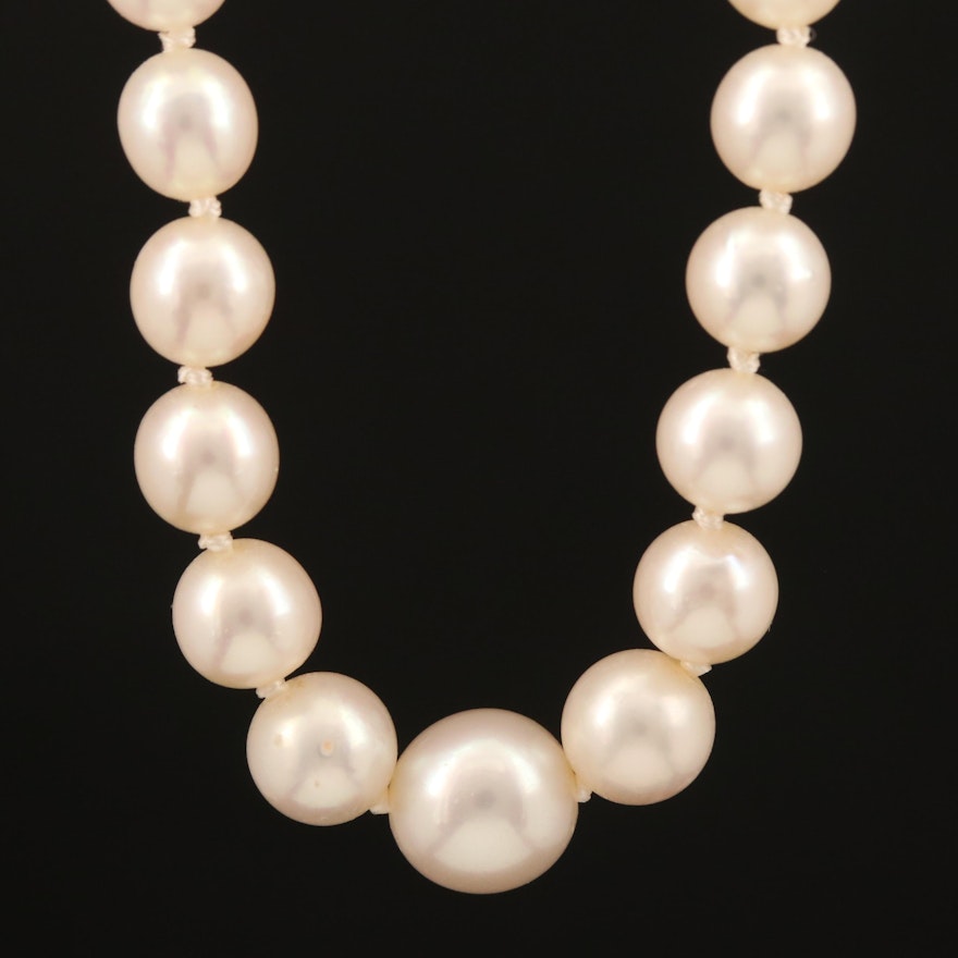 Vintage Near-Round Graduated Pearl Necklace with 10K Clasp