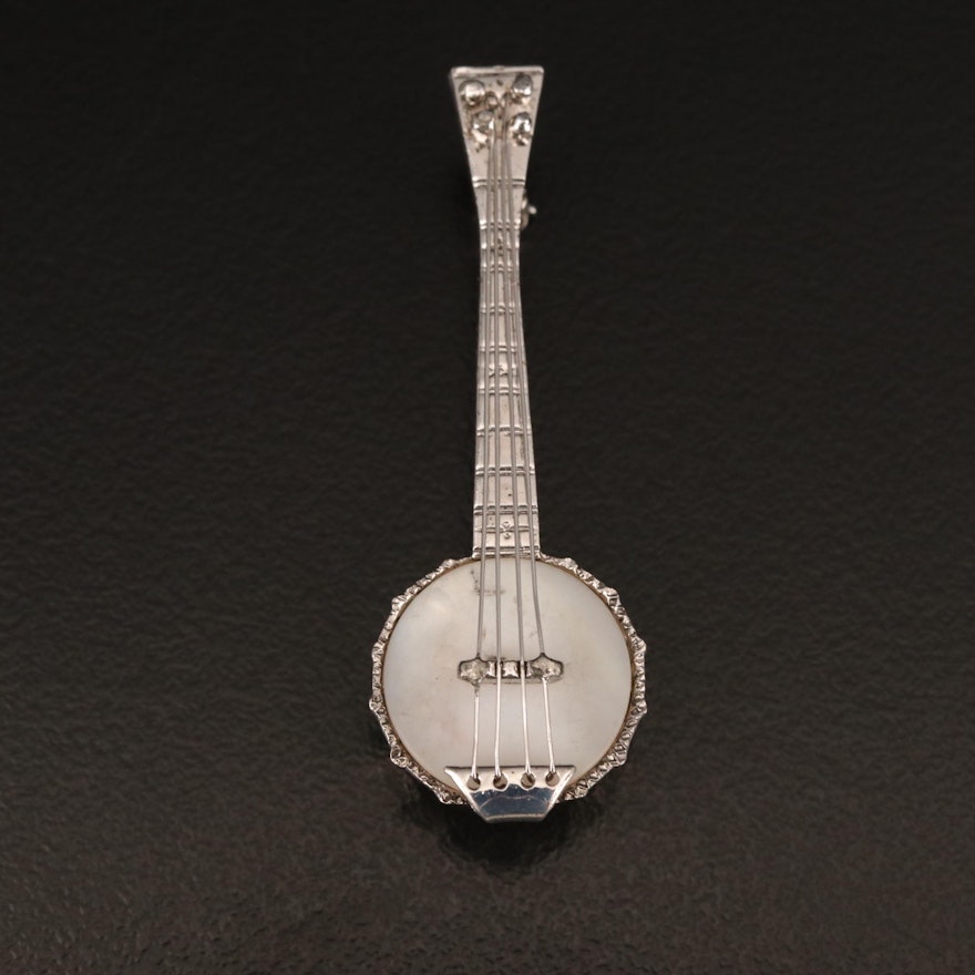 Sterling Mother of Pearl Banjo Pin