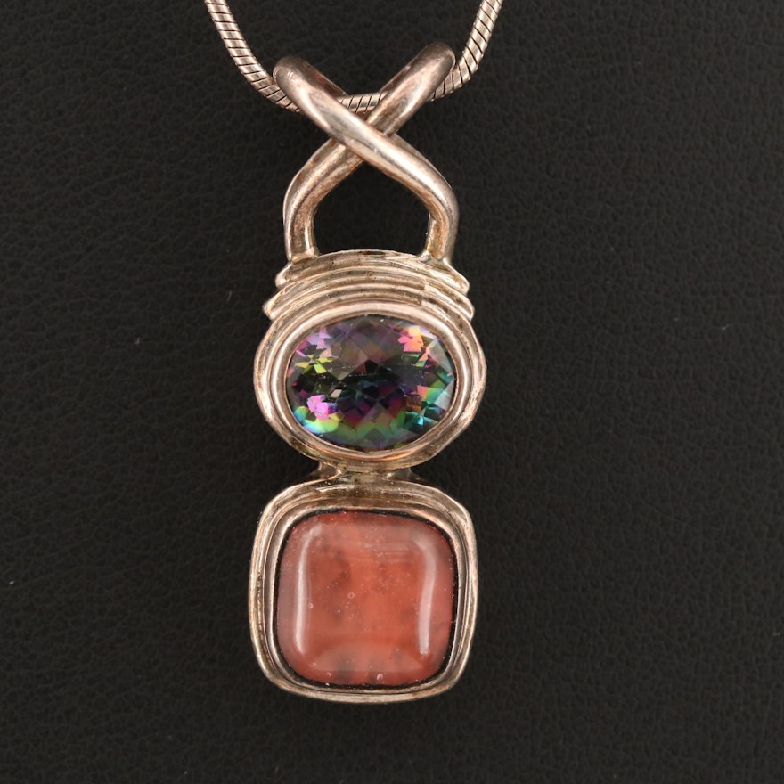 Sterling Mystic Topaz and Glass Pendant Necklace