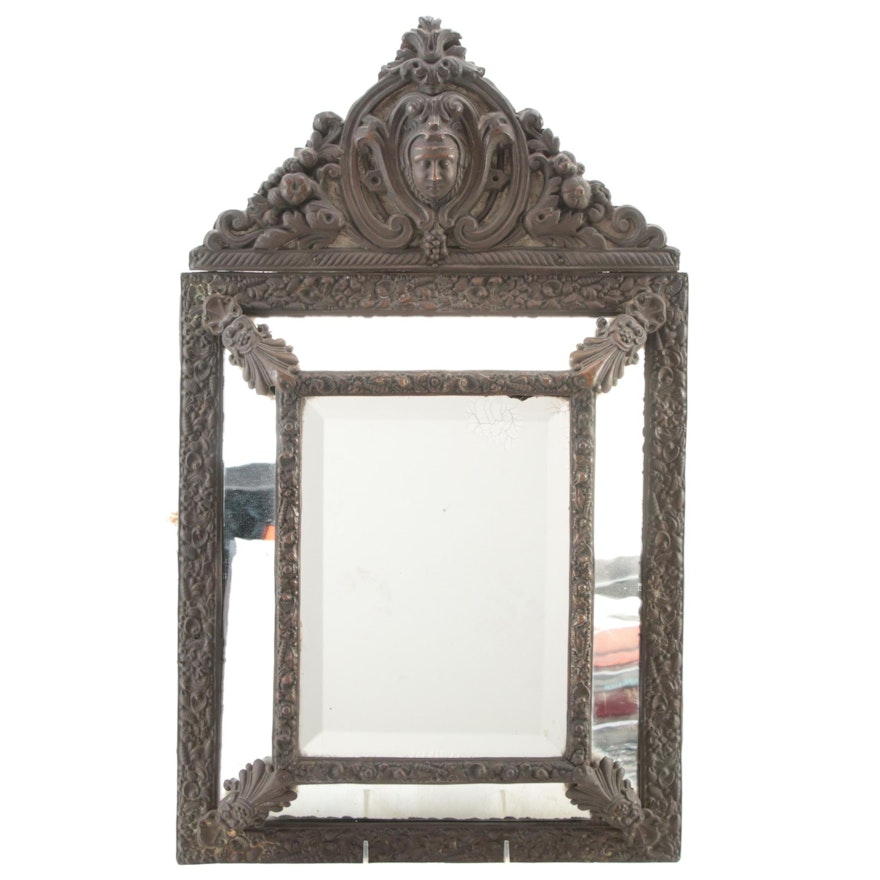 Copper Clad Wood Dutch Baroque Style Wall Mirror, Mid to Late 19th Century
