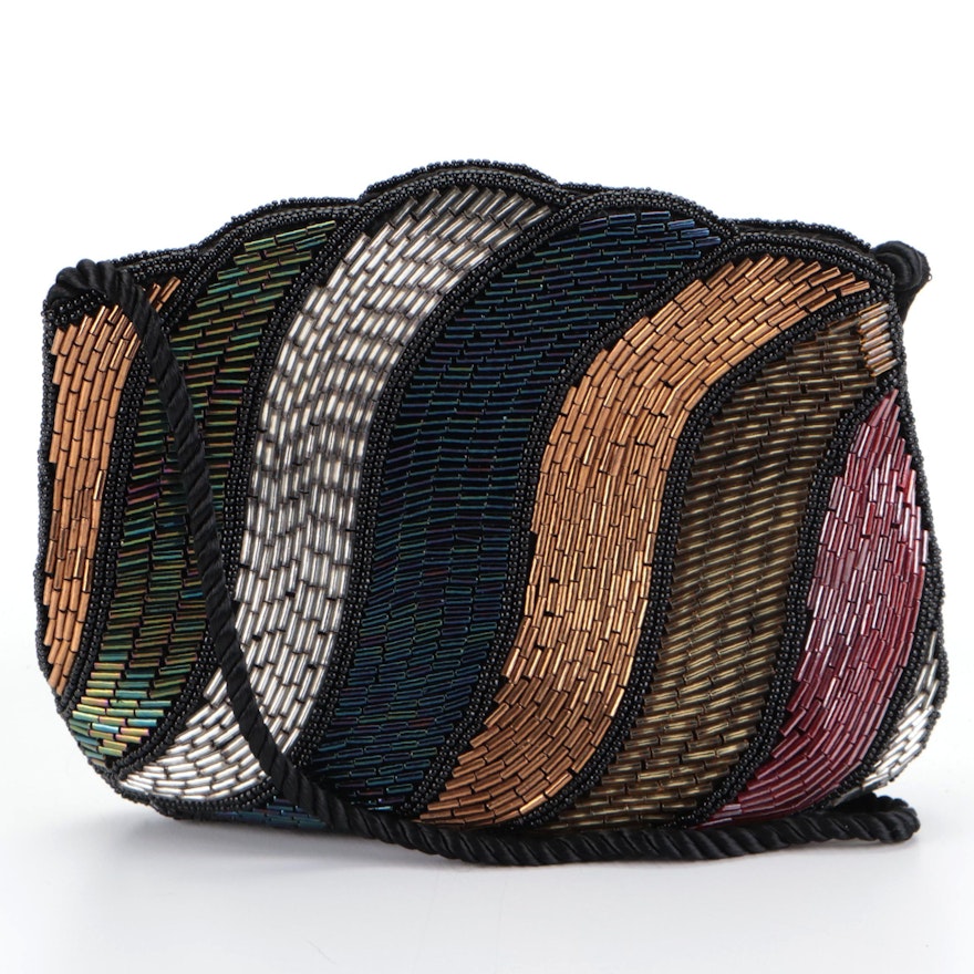 Multicolor Beaded Evening Bag with Cord Strap