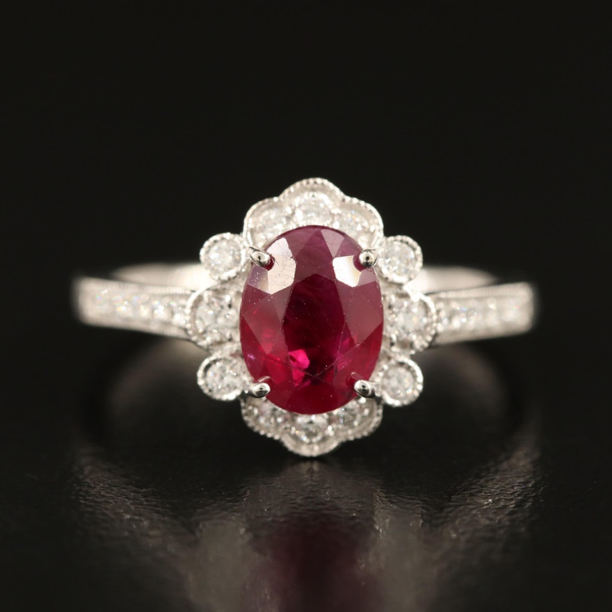 Oscar Friedman 18K 1.62 CT Burmese Ruby and Diamond Ring with GIA Report