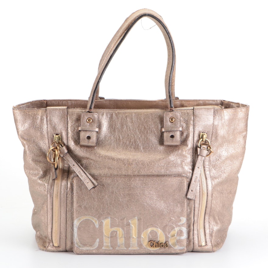 Chloé Eclipse Tote Bag in Metallic Coated Twill