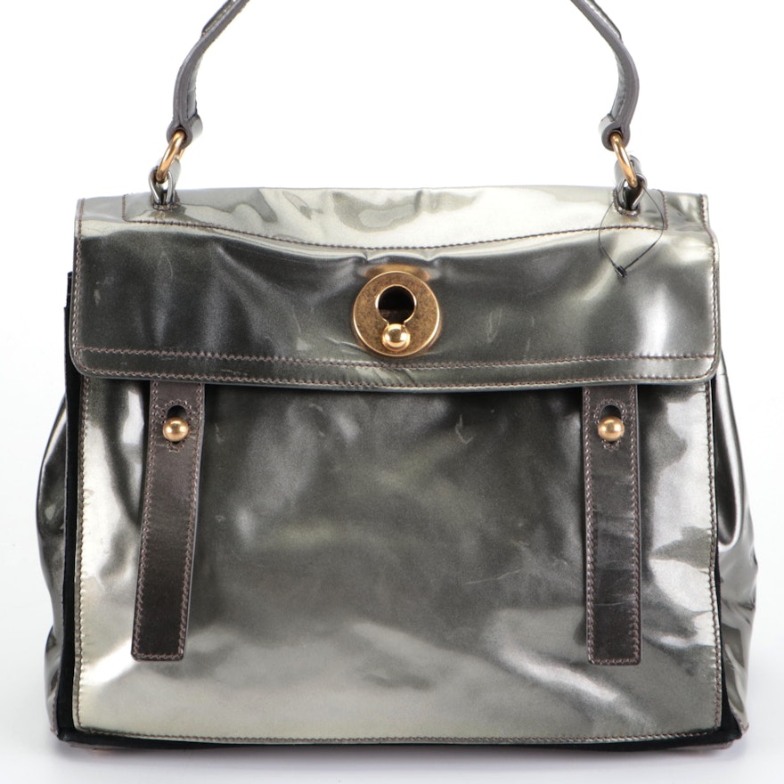 Yves Saint Laurent Muse 2 Top Handle bag in Patent Leather and Suede