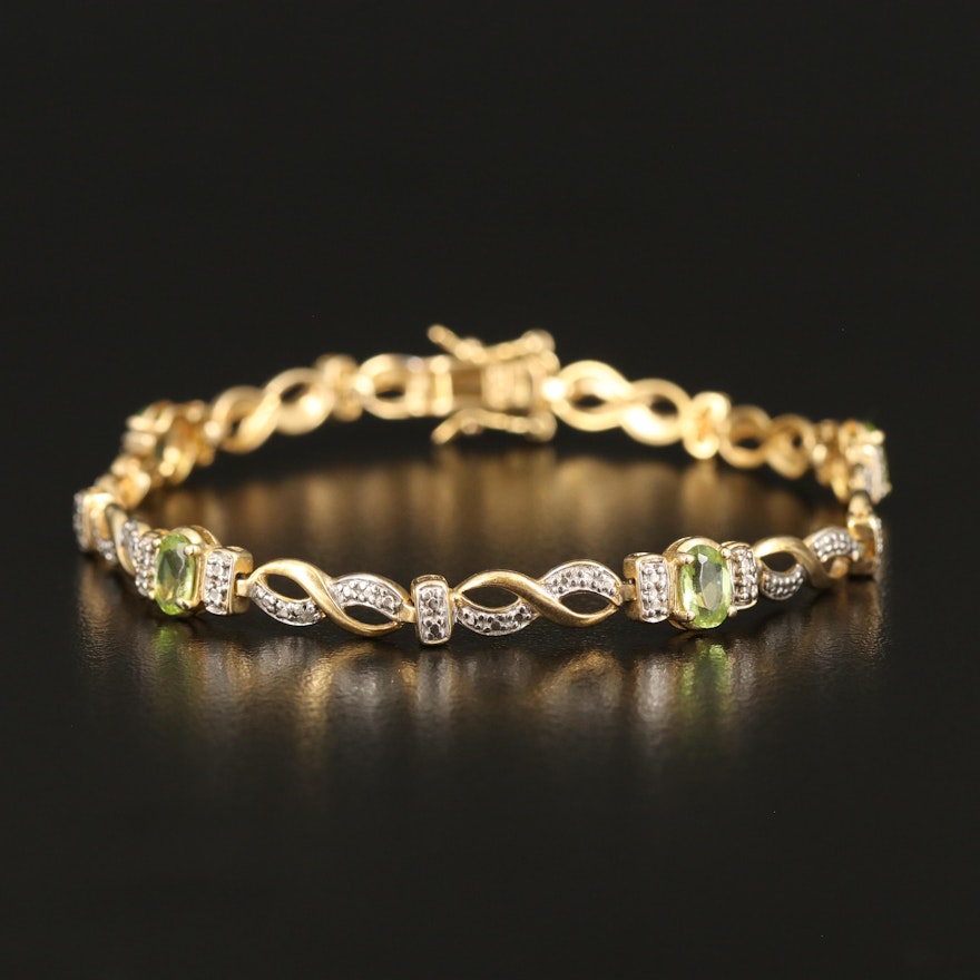 Sterling Peridot and Diamond Infinity Link Bracelet