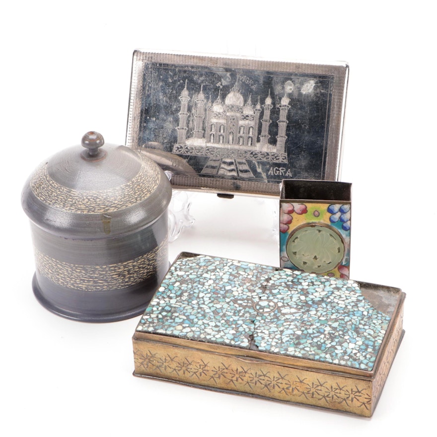 Chinese Cloisonné and Serpentine Match Case, Cigarette Case, and More