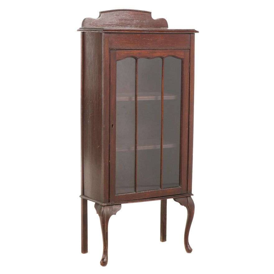 Queen Anne Style Oak Bookcase Cabinet, Early 20th Century