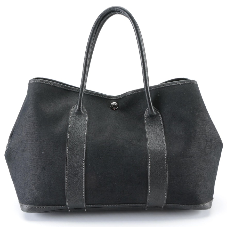 Hermès Garden Party 36 Tote Bag in Black Toile Canvas and Buffalo Leather