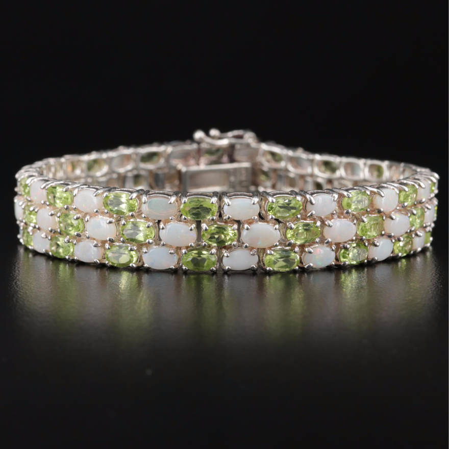 Sterling Opal and Peridot Triple Row Bracelet