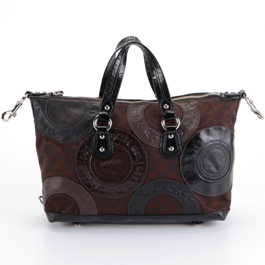 Coach Ashley Satchel Bag in Brown Patchwork Canvas and Leather