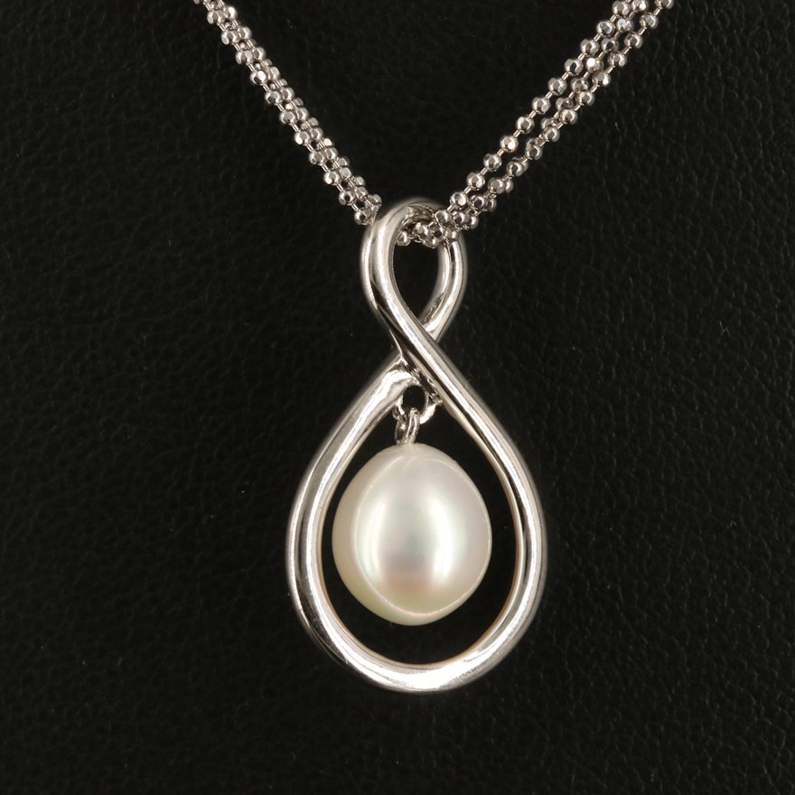 Sterling Silver Articulated Pearl Pendant Necklace