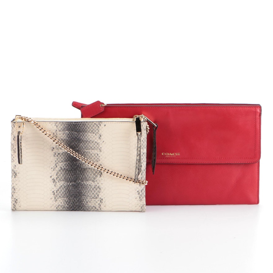 Coach Red Leather Zipper Clutch and Snakeskin Embossed Crossbody