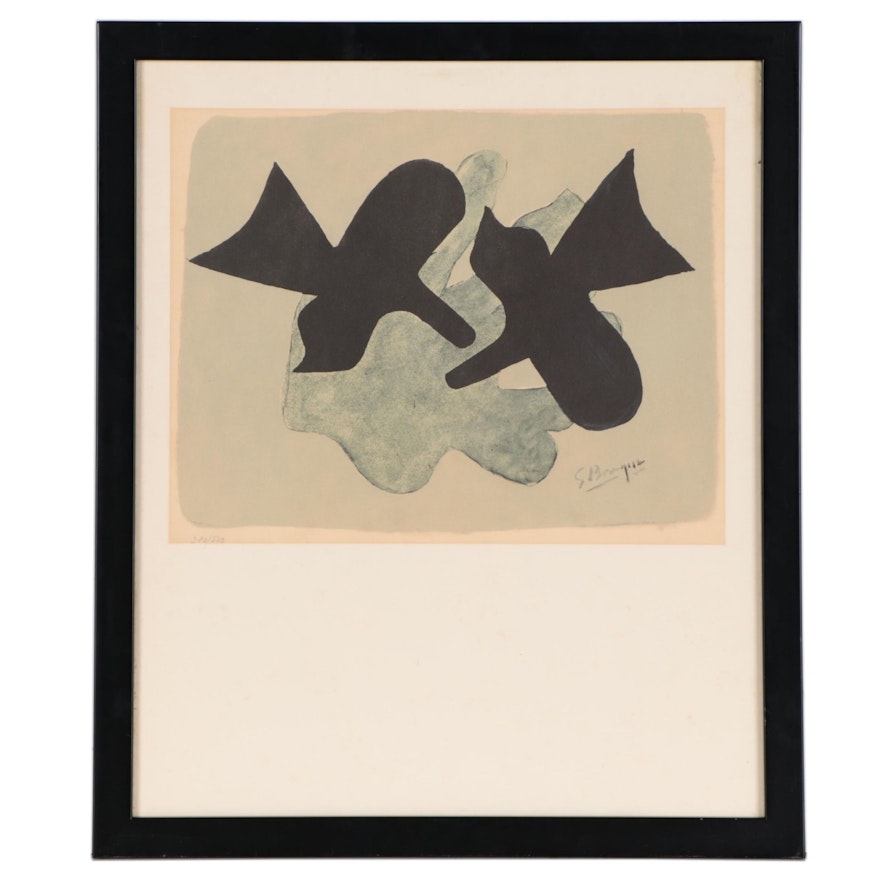 Halftone Lithograph After Georges Braque "Deux oiseaux noirs"