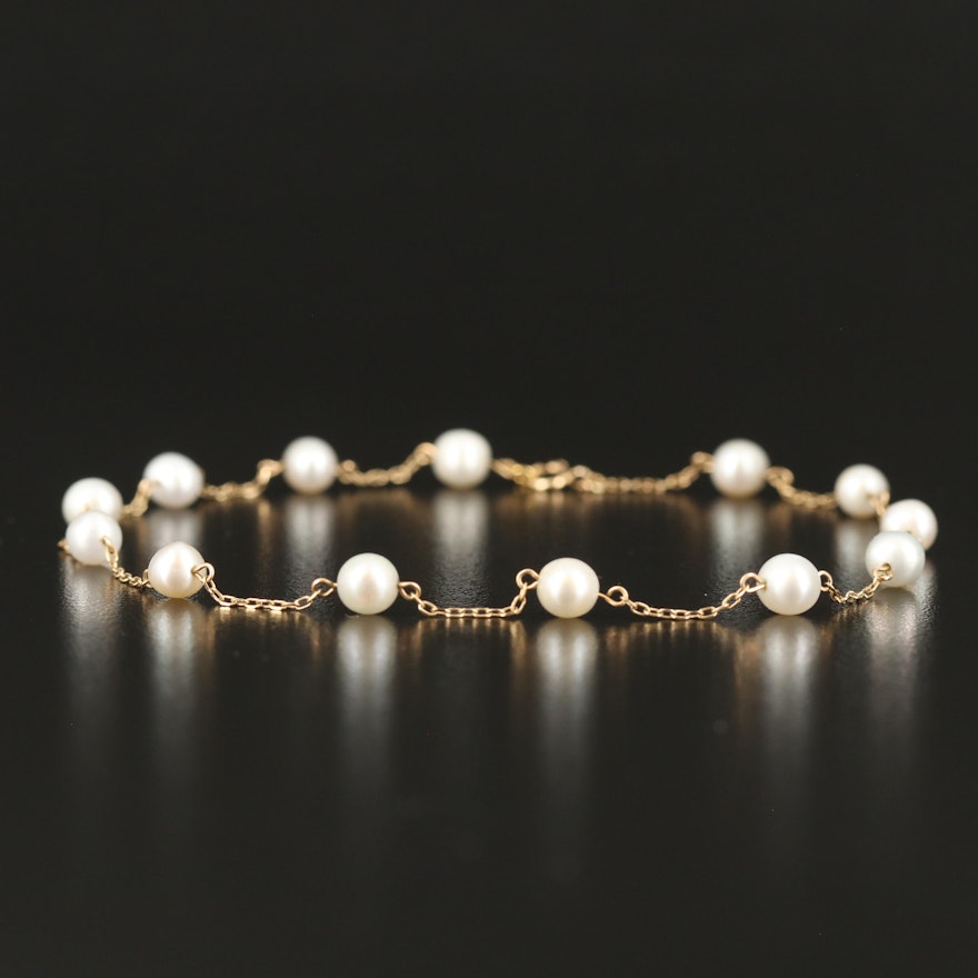 14K Pearl Station Anklet