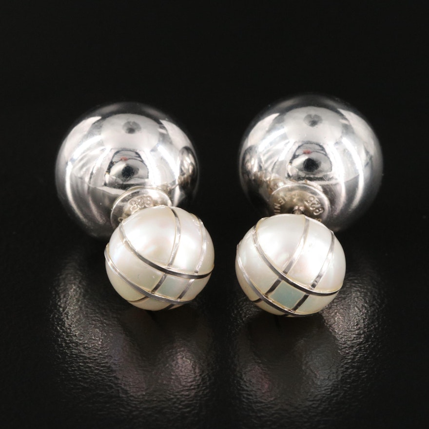 Sterling Silver and Pearl Reversible Ball Stud Earrings