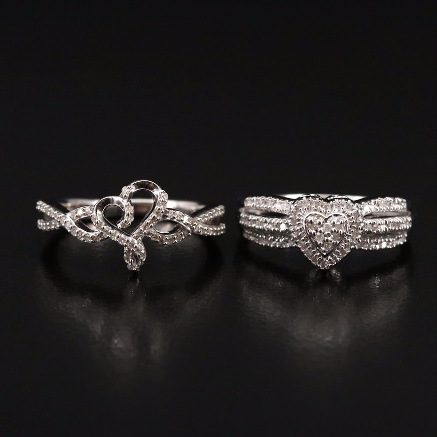 Sterling Diamond Heart Rings