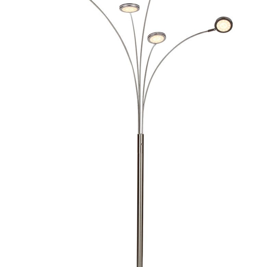 Brightech "Orion 5" Adjustable Five-Arm Modern LED Floor Lamp in Satin Nickel