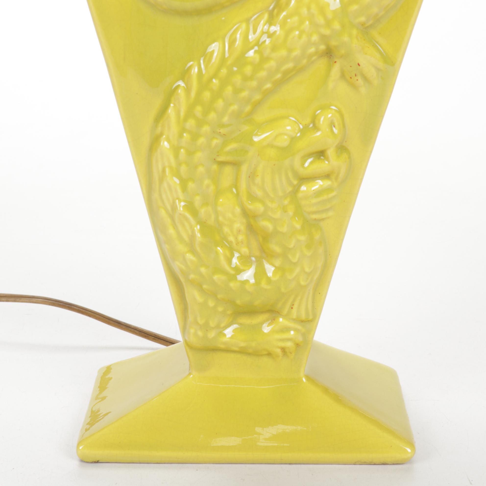 Walter L. Schott Co. Ceramic Dragon Table Lamp, Mid 20th Century