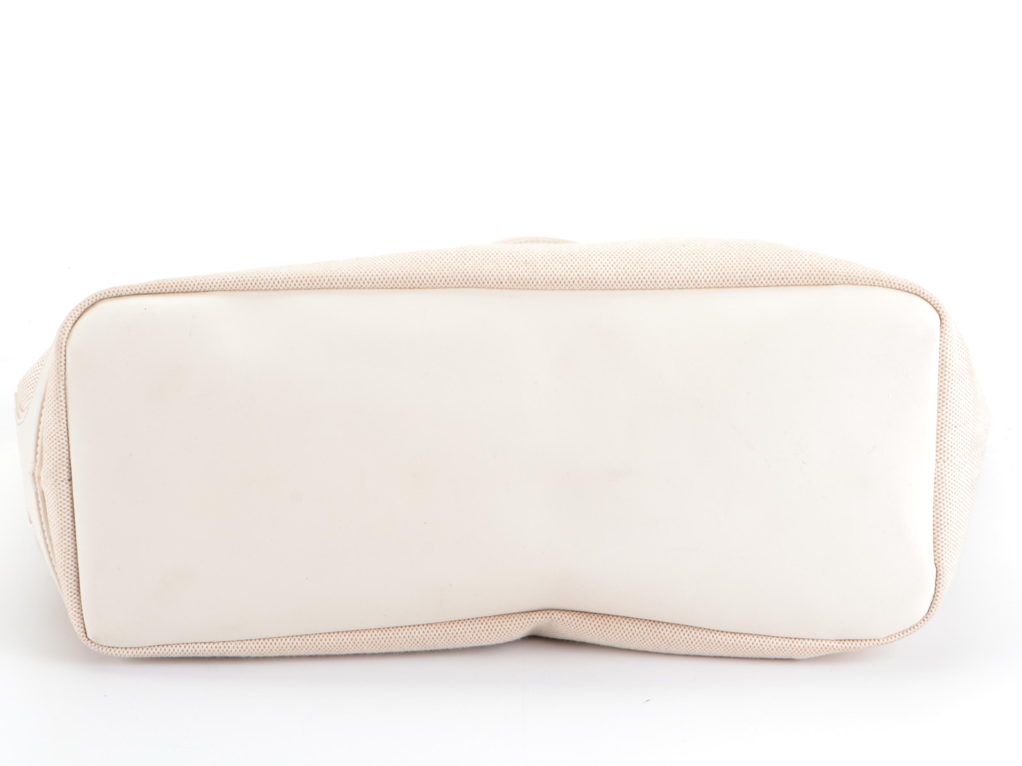 Tory Burch Shoulder Tote Tag in Ivory Woven Canvas and Leather