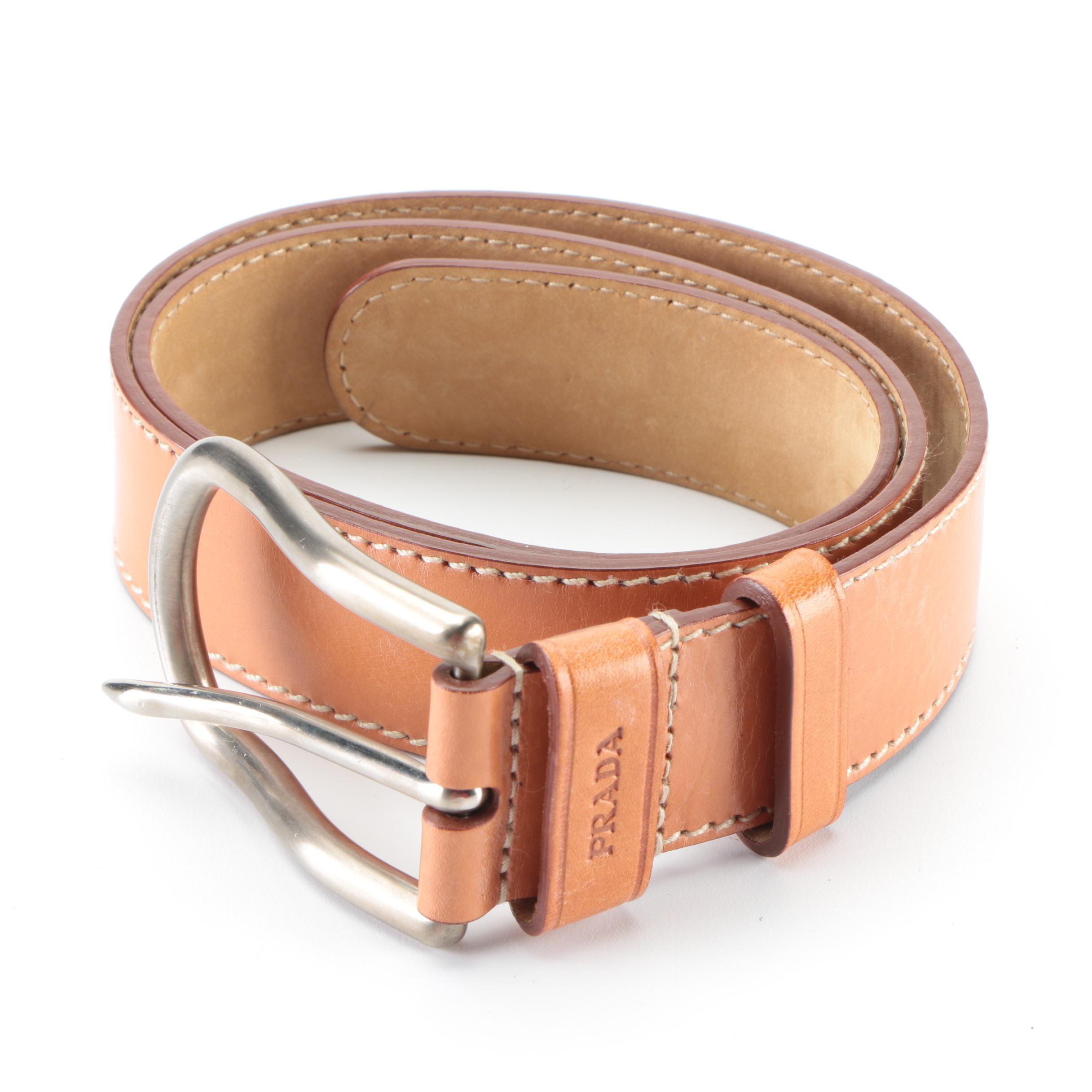 Prada Tan Leather Belt and Worth Dyed Calf Hair and Brown Leather Belt