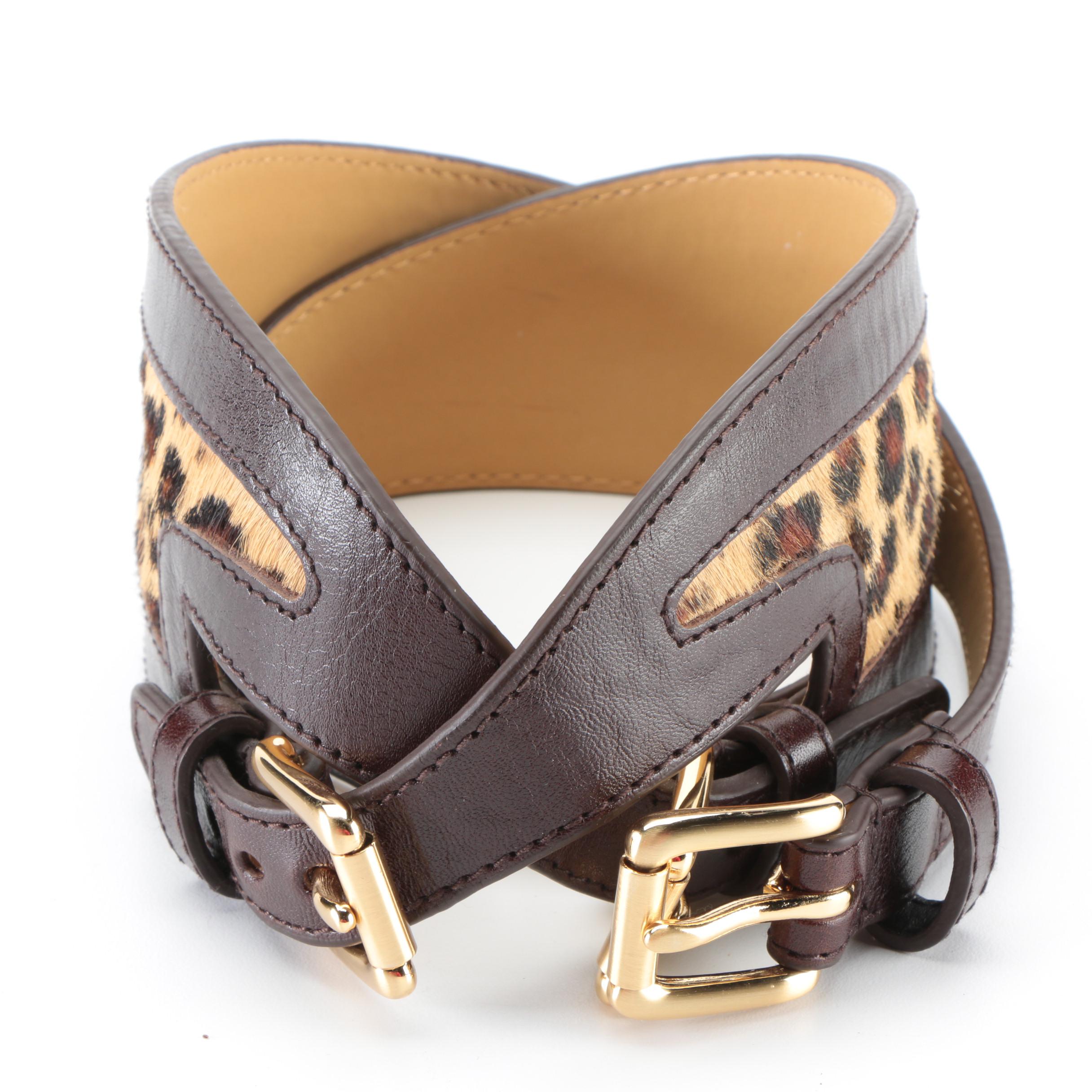 Prada Tan Leather Belt and Worth Dyed Calf Hair and Brown Leather Belt