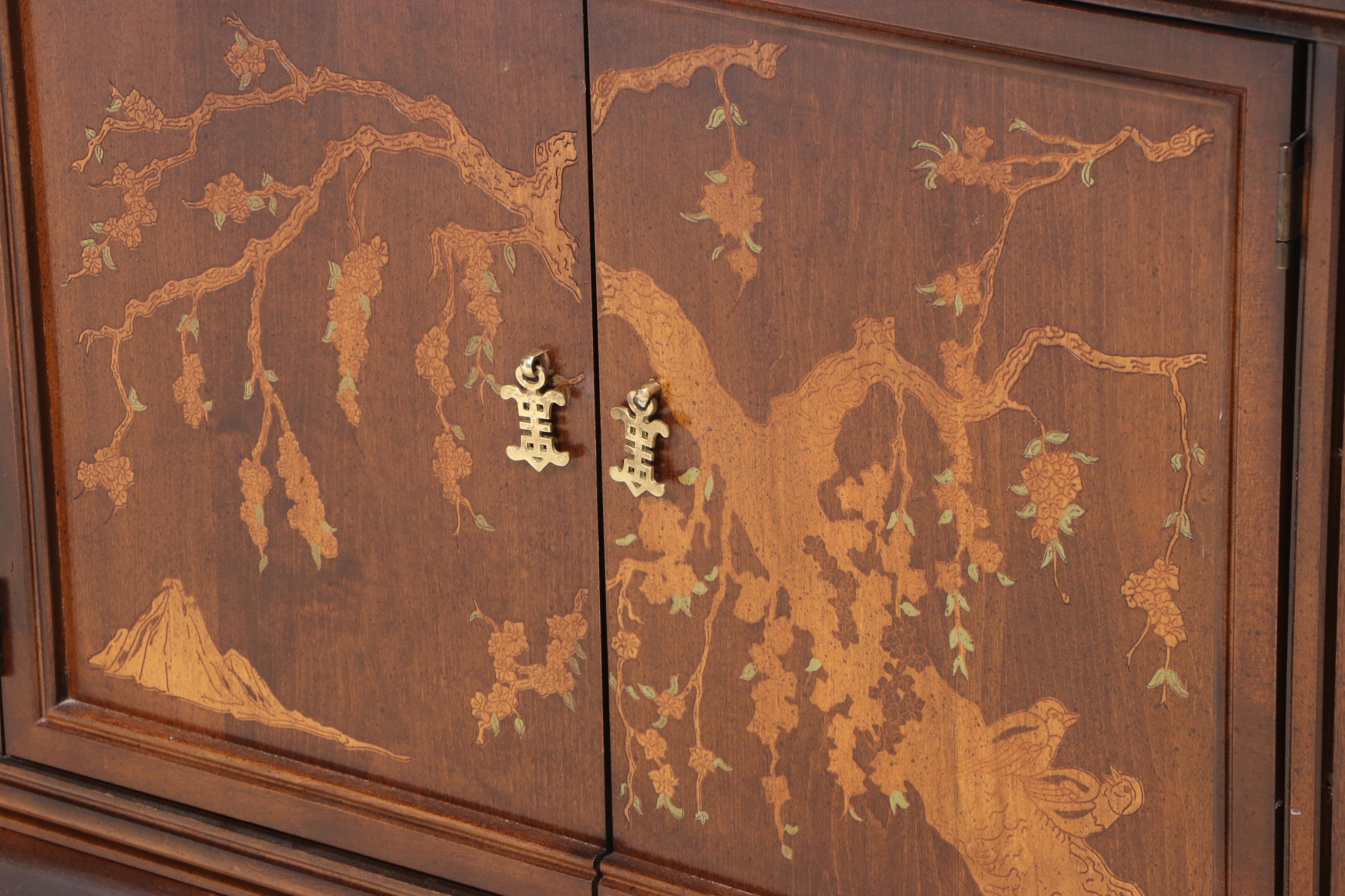 Broyhill "Premier Collections" Chinoiserie Style Incised Decorated Cabinet