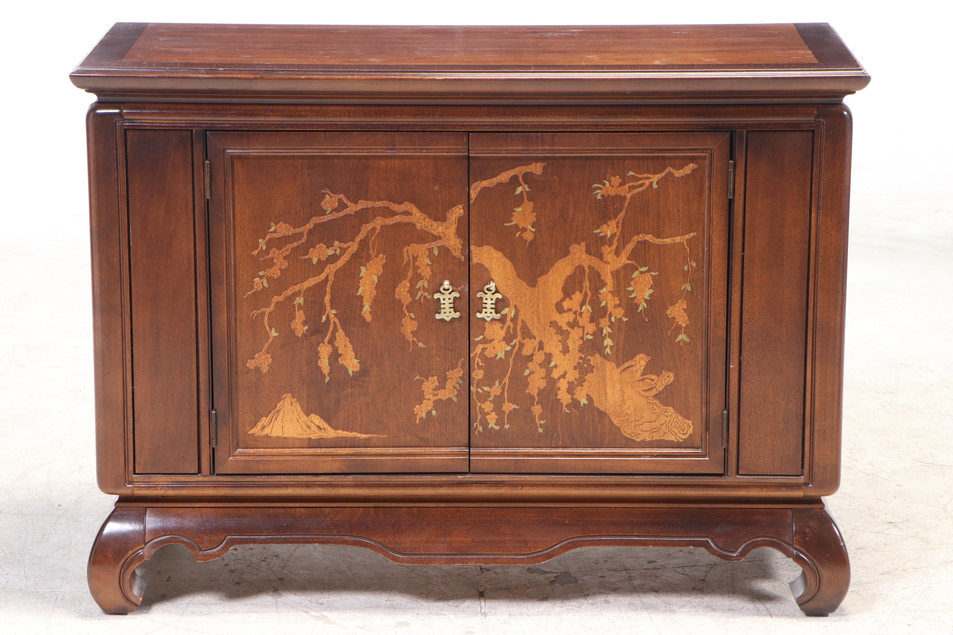 Broyhill "Premier Collections" Chinoiserie Style Incised Decorated Cabinet