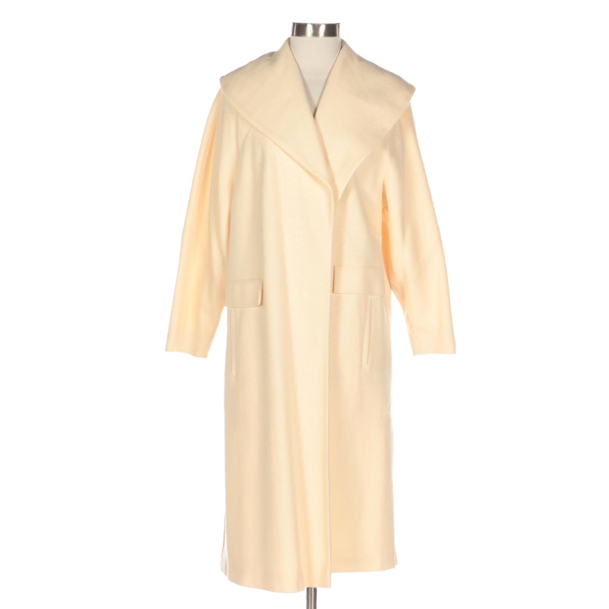 Stratton Open Front Coat in Cream Wool with Shawl Collar and Dolman Sleeves