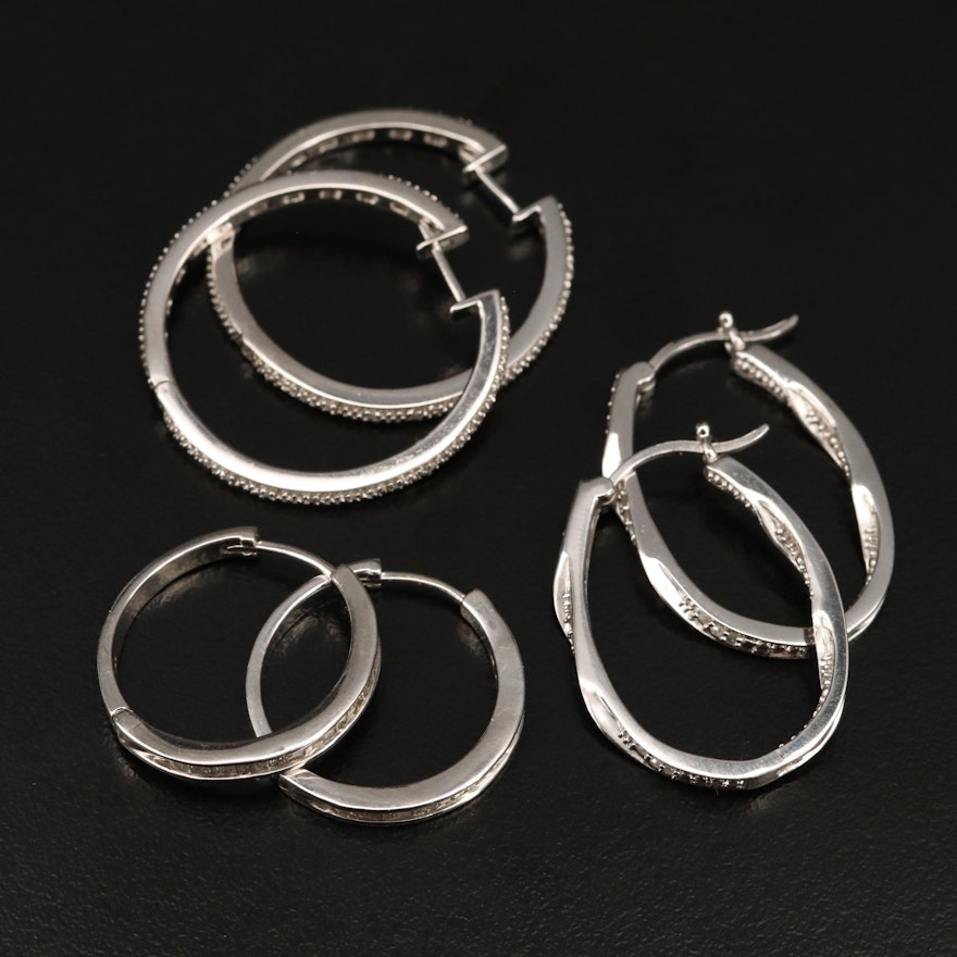 Sterling Diamond Hoop and Inside-Out Earrings