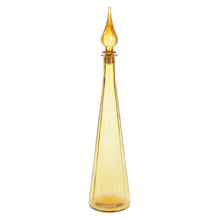 Large Yellow Pressed Glass Decanter, Mid 20th Century