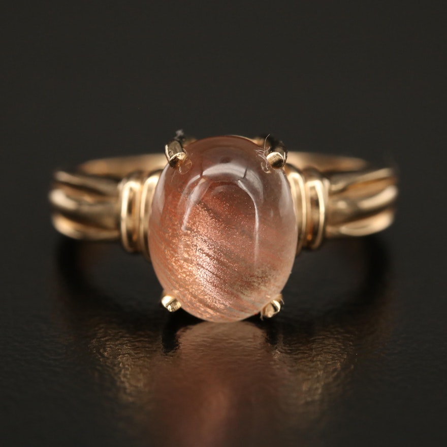 14K Sunstone Solitaire Ring