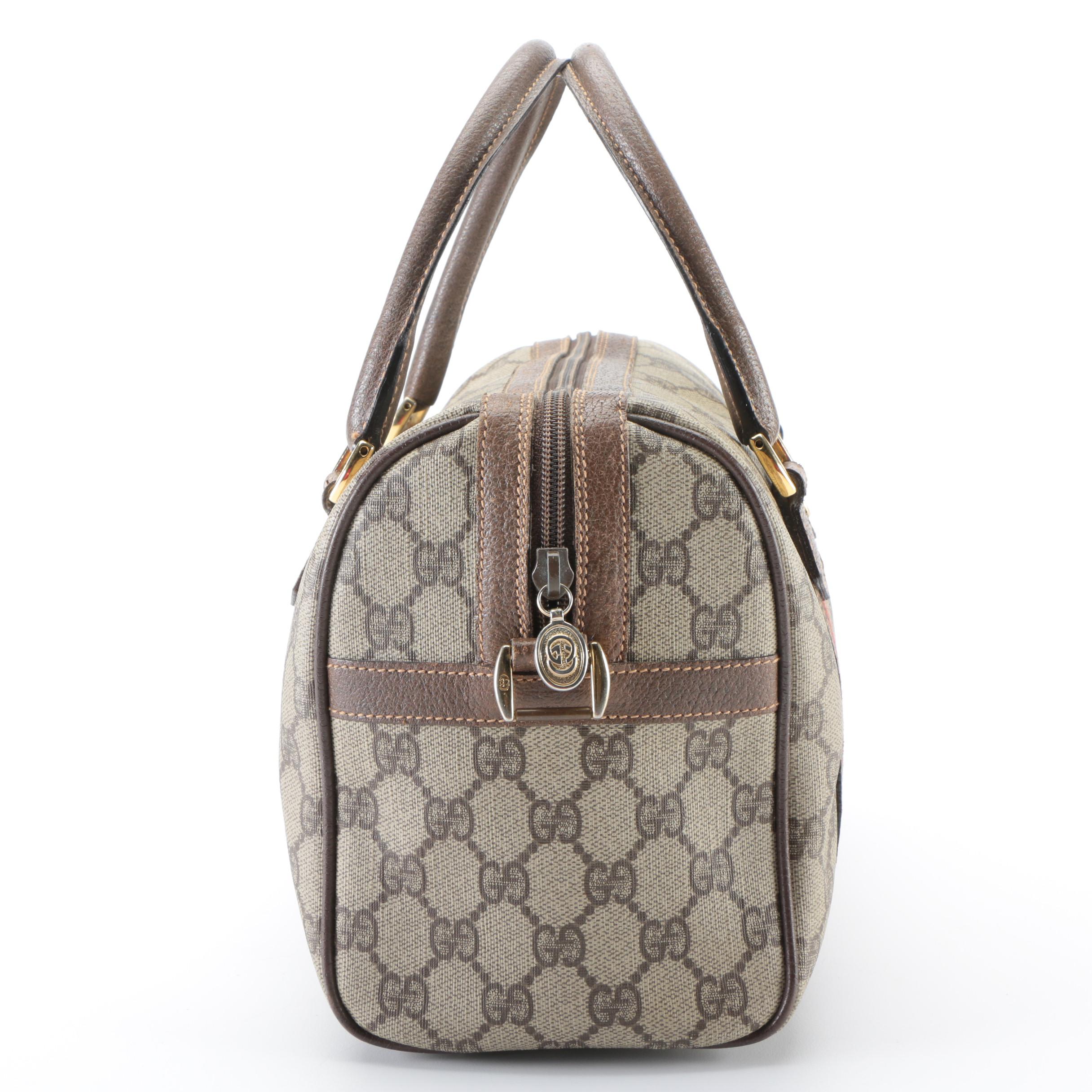 Gucci Boston Bag in GG Supreme Canvas, Web Stripe, and Leather