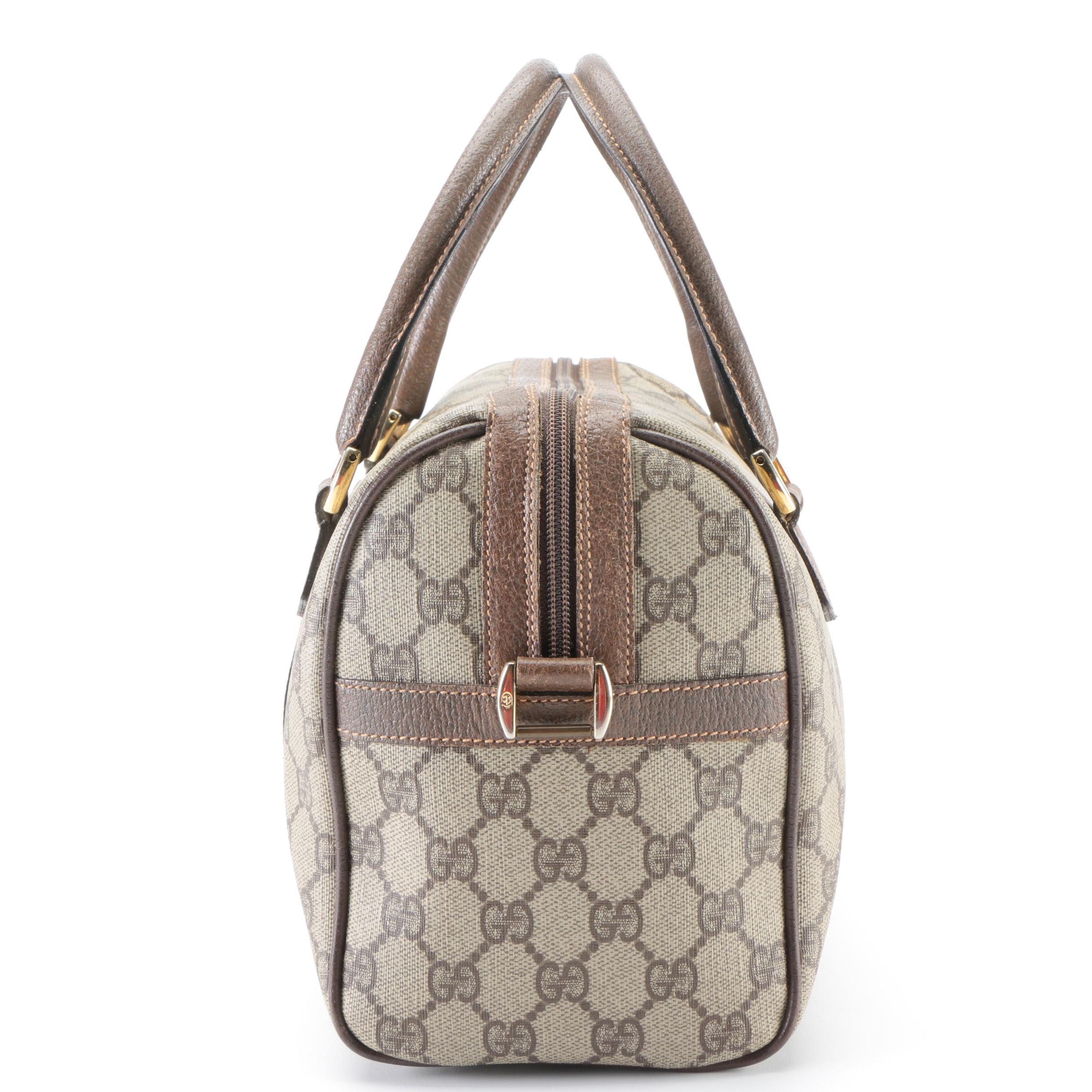 Gucci Boston Bag in GG Supreme Canvas, Web Stripe, and Leather